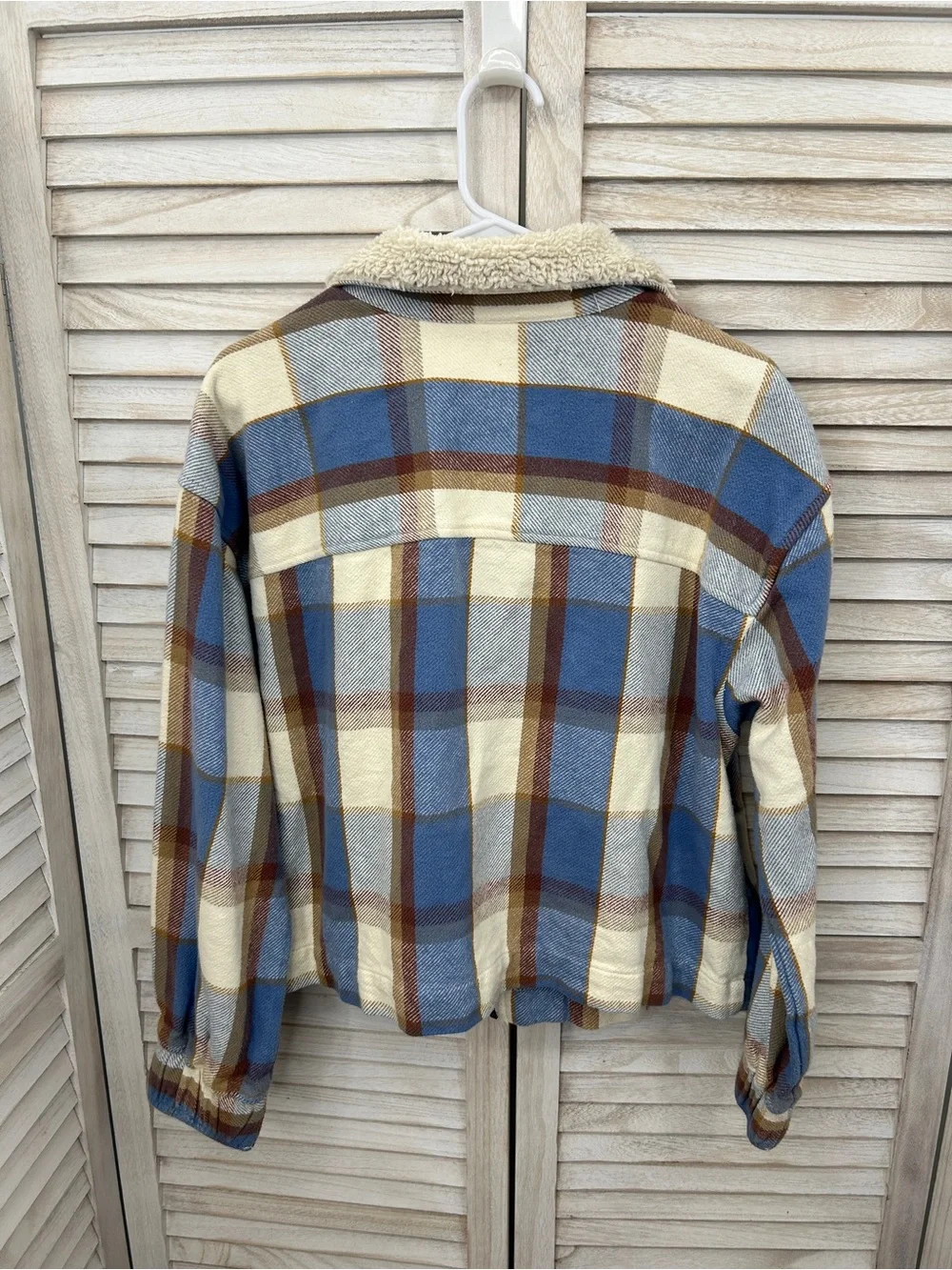 Lucky Brand Blue Plaid Sherpa Collar Zip Jacket Size Medium